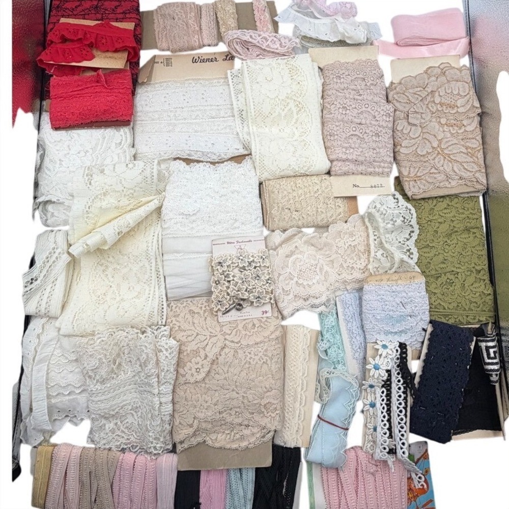 Vintage Lace Trim Lot Cream Ivory Beige Sewing Craft Junk Journal Ribbon 12pc